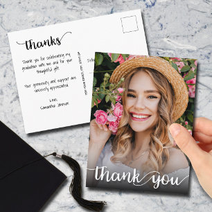 Casual Script Thank You Photo Graduation Postcard