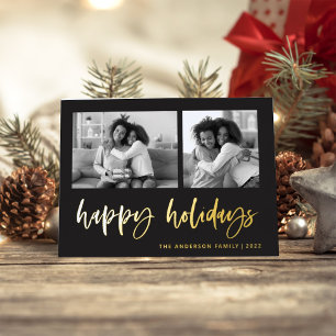 Casual Script Two Photo Grid Happy Holidays