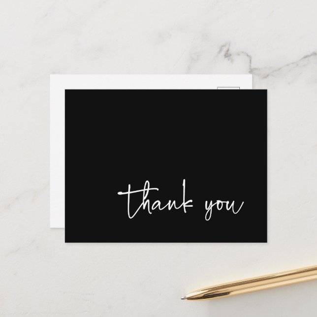 Casual Script Typography Black Thank You Postcard (Front/Back In Situ)