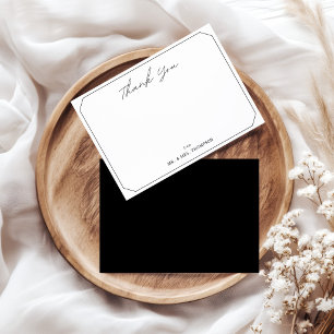 Casual Script Wedding Thank You Black Border Card