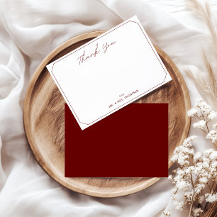 Casual Script Wedding Thank You Maroon Border Card