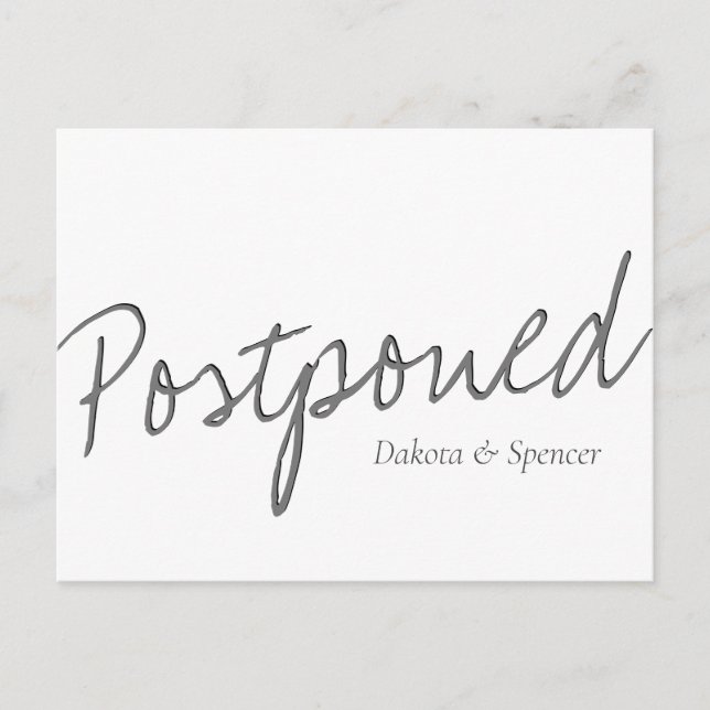 Casual Script | White Grey Postponed Wedding Postcard (Front)