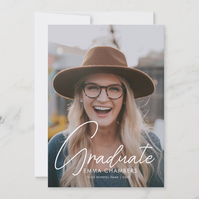 Casual Script White | Photo Graduation Party Invitation (Front)
