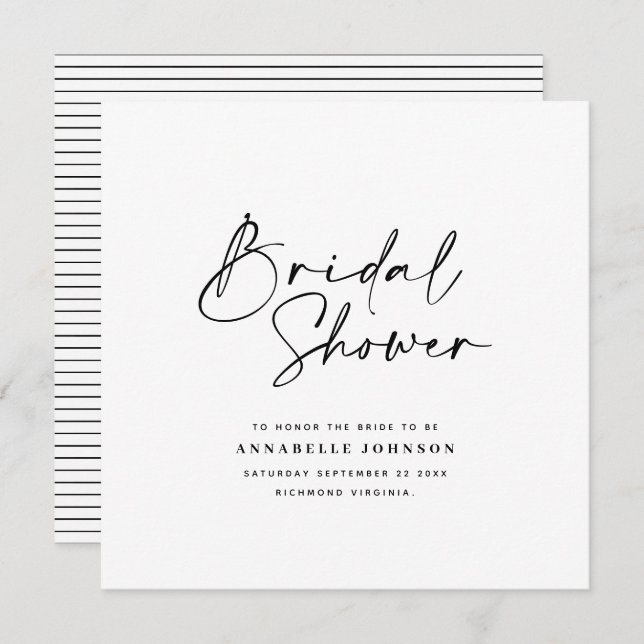Casual script white simple bridal shower  save the date (Front/Back)