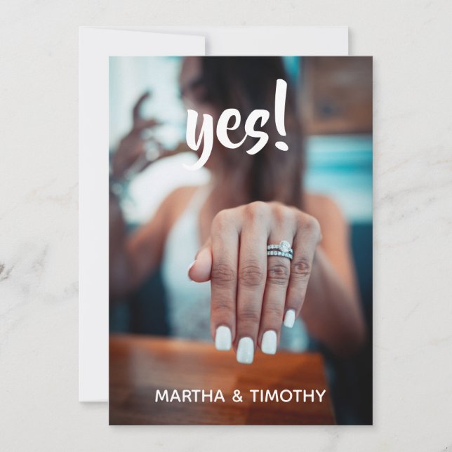 Casual Script Yes! Photo Engagement Announcement (Front)