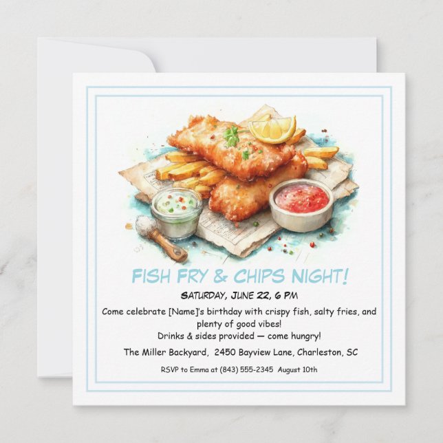 Casual Seafood - Fish Fry & Chips Birthday  Holiday Card (Front)