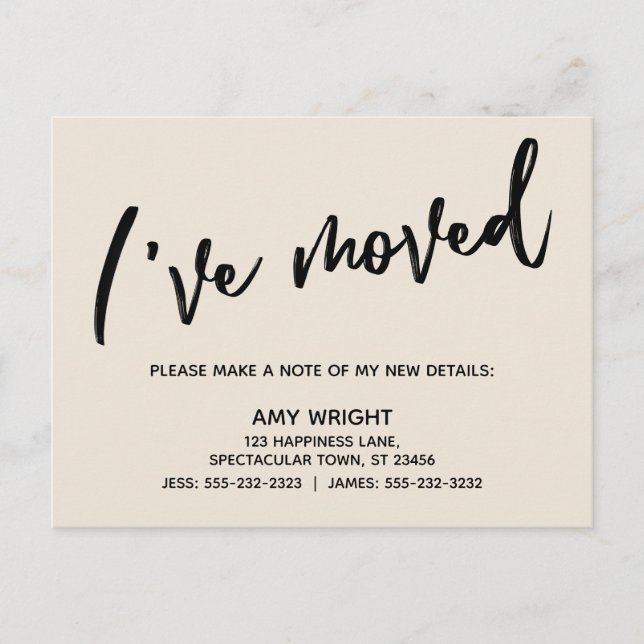 Casual, Simple I've Moved Typography Cream Postcard (Front)