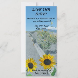 Casual sunflower country road save the date note