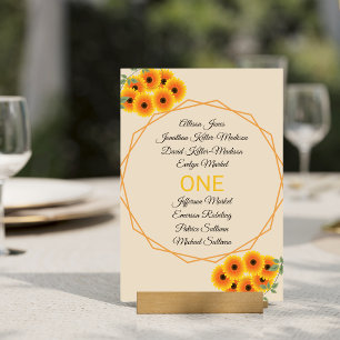 Casual Sunflower Wedding Table Number