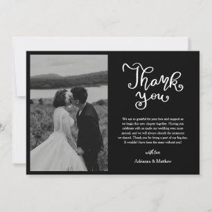 Casual Thank You Script Black Wedding Photo Card