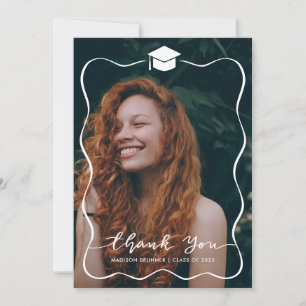 Casual Thank You Script Graduate Hat Photo Card