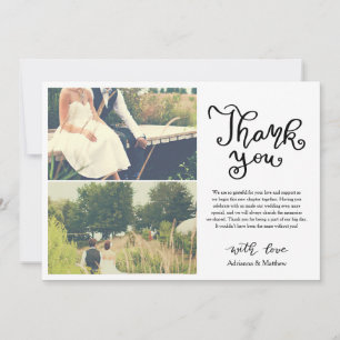 Casual Thank You Script Wedding Photo Collage Card