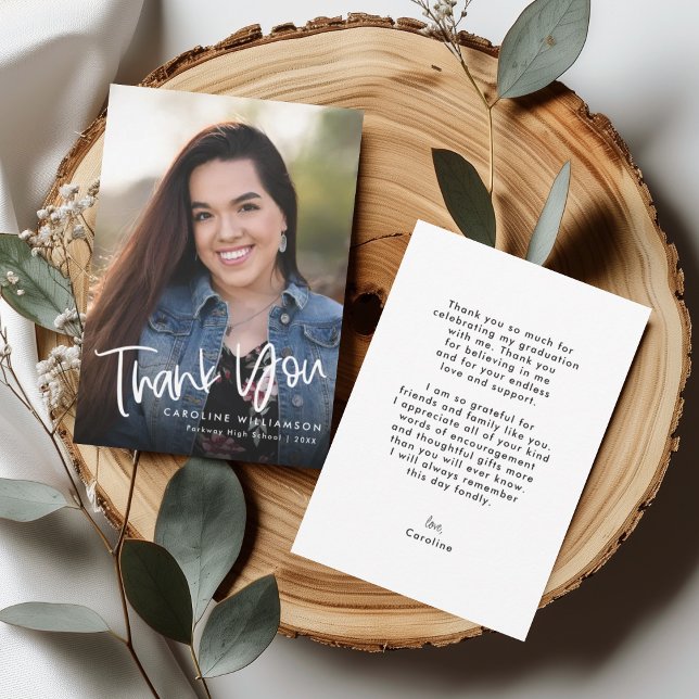 Casual Trendy Handwritten Script Graduation Photo  Thank You Card (Creator Uploaded)
