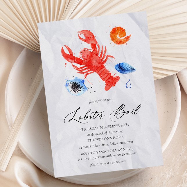 Casual Watercolor Lobster Boil Party Invitation (Creator Uploaded)
