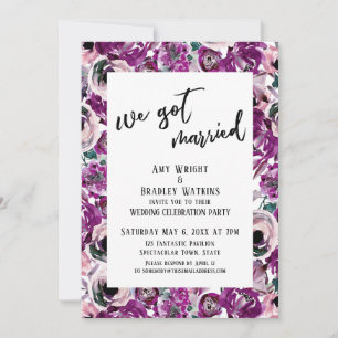 Casual We Got Married Bold Pink Watercolor Flowers Invitation