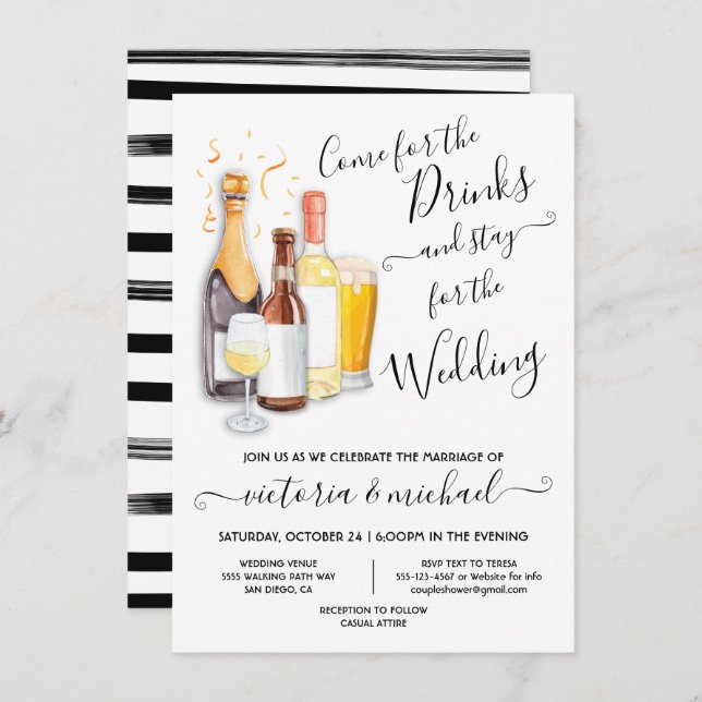 Casual Wedding Come for the drinks Invitation (Front/Back)