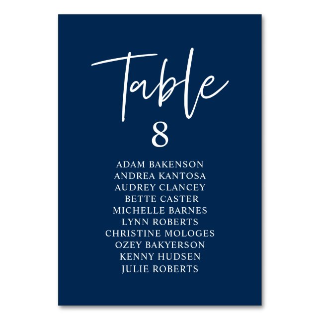Casual Wedding Dinner, Guests Seating Chart Table Number (Front)