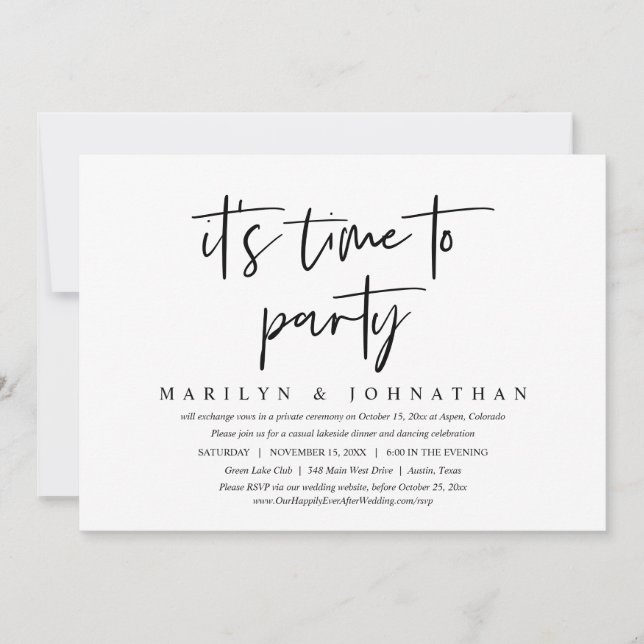Casual Wedding Elopement, It Is Time To Party Invitation (Front)