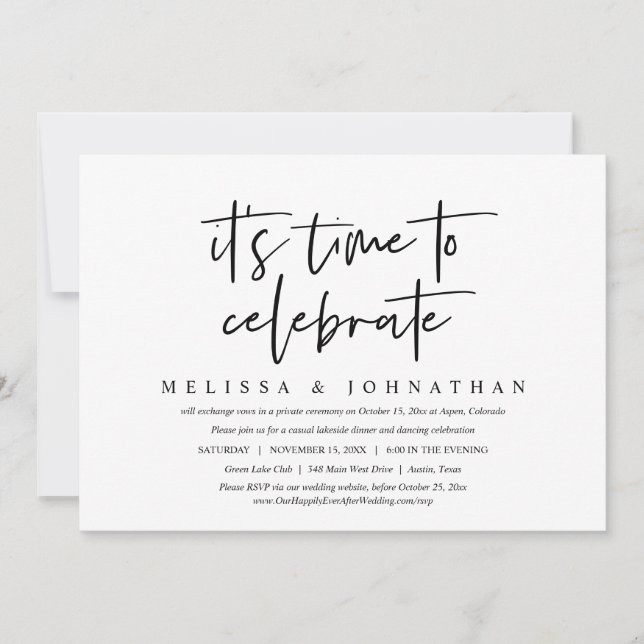 Casual Wedding Elopement, It's time to celebrate  Invitation (Front)