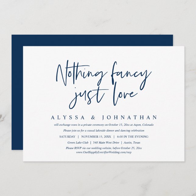 Casual Wedding Elopement, Nothing Fancy, Just Love Invitation (Front/Back)
