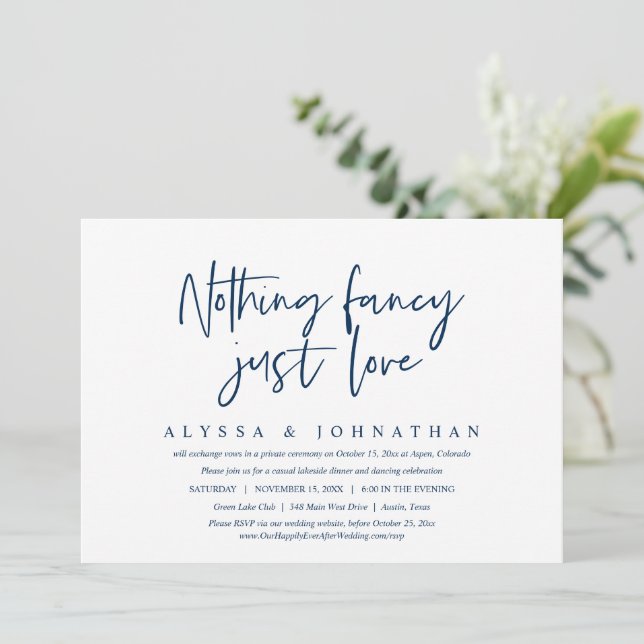 Casual Wedding Elopement, Nothing Fancy, Just Love Invitation (Standing Front)