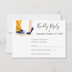Casual Wedding Modern Script Couple Illustration  RSVP Card