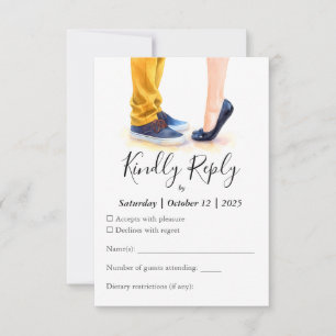 Casual Wedding Modern Script Couple Illustration  RSVP Card