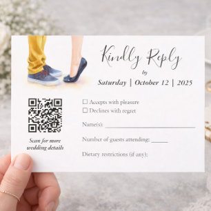 Casual Wedding Modern Script Couple Illustration RSVP Card