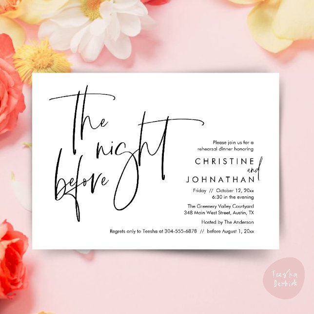 Casual Wedding Rehearsal Dinner, The Night Before Invitation (The night before, Casual Modern Wedding Rehearsal Dinner Invitation Card PDF Black White)
