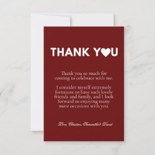 Casual white script thank you message note card