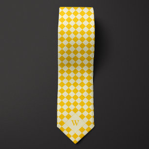 Casual Yellow Chequered Monogram Tie