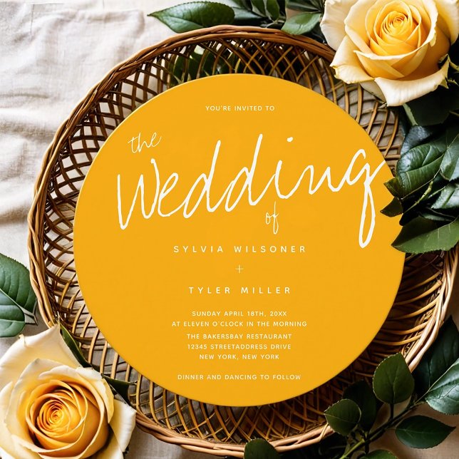 Casual Yellow Typography Wedding Invitation (Customize this cheerful yellow invitation for your wedding!)