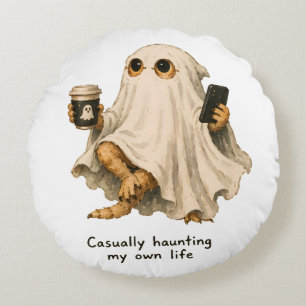 Casually Haunting My Own Life Bearded Dragon Art Round Cushion