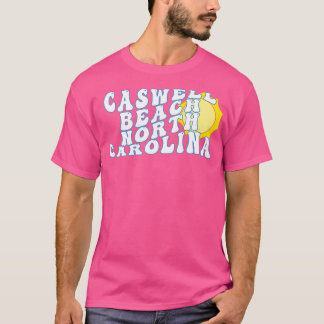 Caswell Beach North olina Retro Wavy 1970s Text T-Shirt