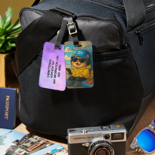 Cat 02 Kids Luggage Tag (Front & Back)