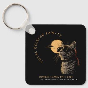 Cat 2024 Total Solar Eclipse Viewing Party Invi Key Ring