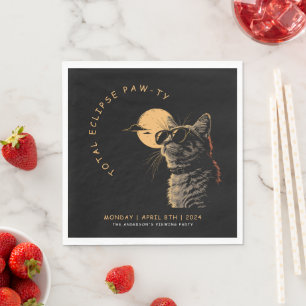 Cat 2024 Total Solar Eclipse Viewing Party Invi Napkin