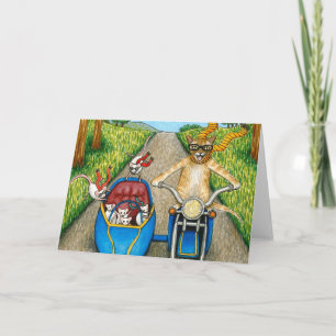 Cat 384 with Mouse on Motorcycle Greeting Card