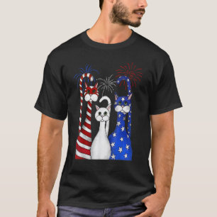 Cat 4th Of July American Flag Red White Blue Women T-Shirt