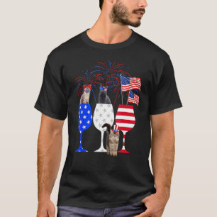 Cat 4th Of July Costume Red White Blue Wine Glasse T-Shirt