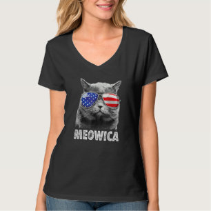 Cat 4th Of July Meowica American Flag Sunglasses T-Shirt