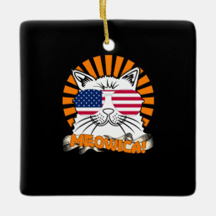 Cat 4th of July Meowica Ceramic Ornament