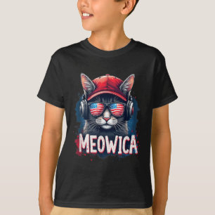 Cat 4th Of July Meowica Girls Boys American Flag S T-Shirt