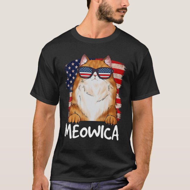 Cat 4th Of July Meowica Merica Kitty Cat Usa Ameri T-Shirt (Front)