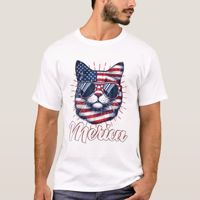 Cat 4th of July Patriotic T-Shirt (Front)