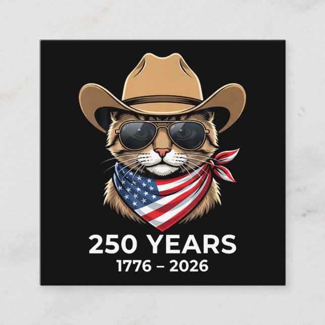 Cat 4Th Of July Square Business Card (Front)