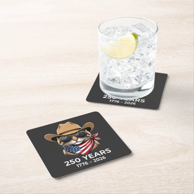 Cat 4Th Of July Square Paper Coaster (Insitu)