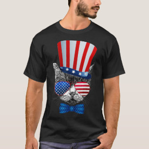Cat 4th Of July USA American Flag Patriotic Women T-Shirt