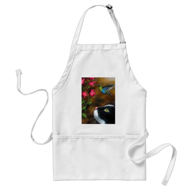 Cat 571 Tuxedo with Hummingbird Standard Apron (Front)