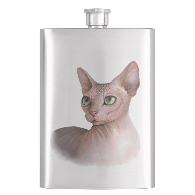 Cat 578 Sphynx white background Hip Flask (Front)